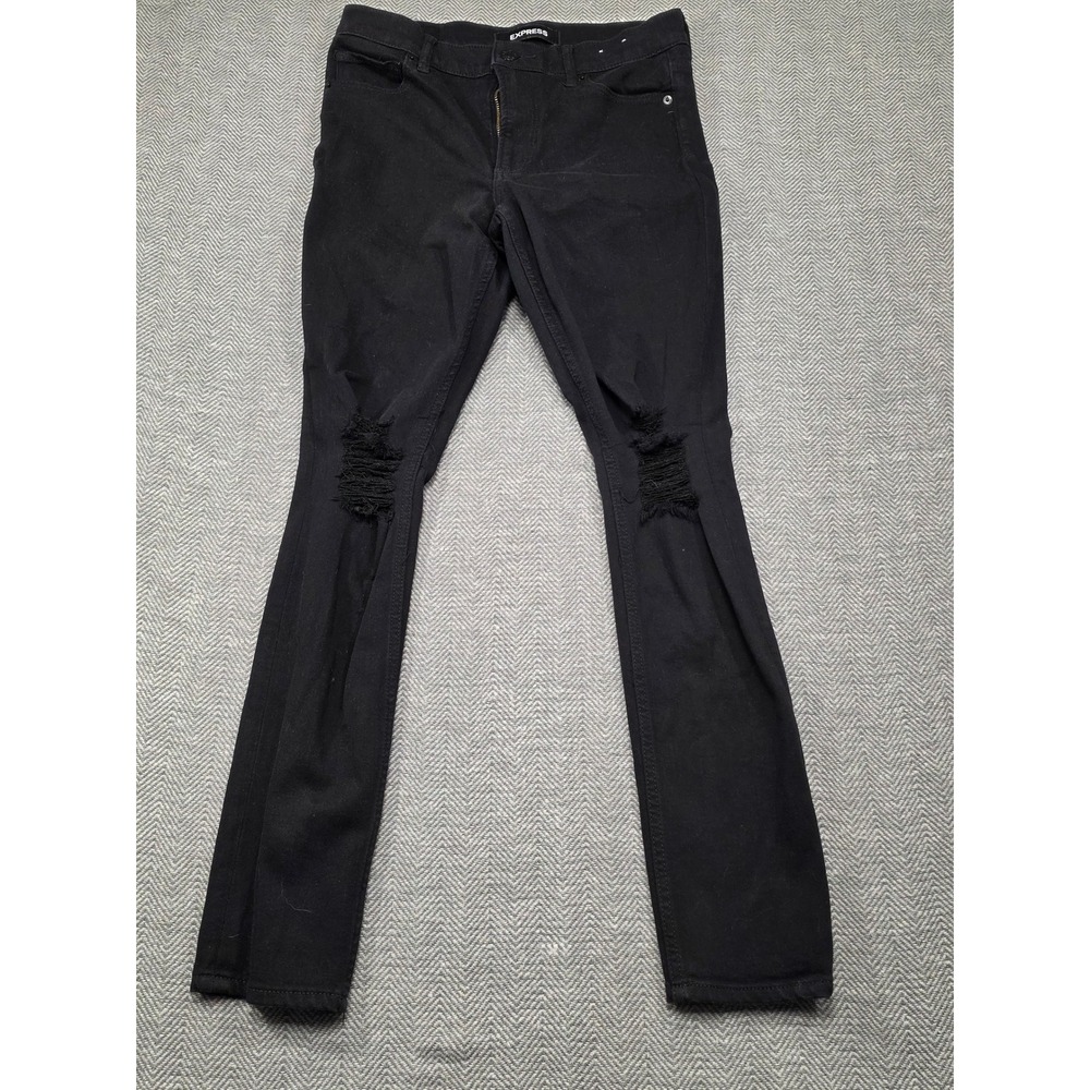 Express Womens Black High Rise Legging‎ Jeans Distressed Ripped Stretch Size 8
